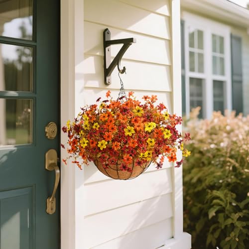 INQCMY Artificial Flowers for Outdoors Fall Hanging Baskets UV Resistant - color: K Orange Brown Yellow