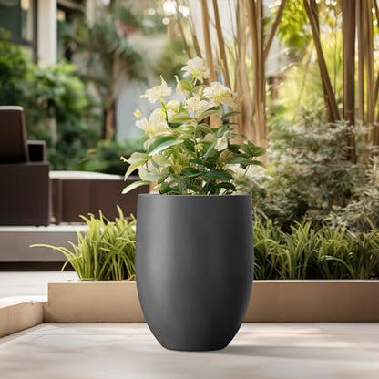 Kante Black Concrete Planter 21.7" Tall All-Weather Round Large Pot - color: Burnished Black