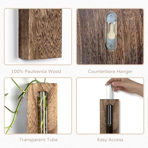Wood Wall Vase with Glass Tube for Plant Propagation - color: Natural
