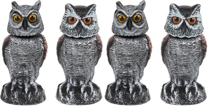Hedoc 4 Pack Fake Owl Decoys to Scare Birds Away, Rotating Head Bird Deterrents, Nature Enemy Scarecrow Plastic Statues, Pest Repellent for Gardens and Patios - size: 10+11 Inch (Pack of 2)