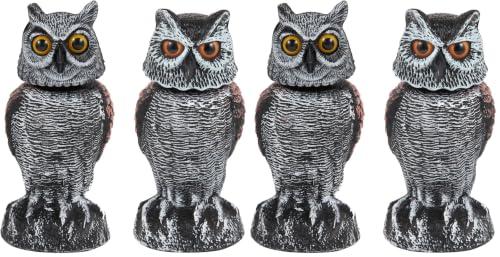 Hedoc 4 Pack Fake Owl Decoys to Scare Birds Away, Rotating Head Bird Deterrents, Nature Enemy Scarecrow Plastic Statues, Pest Repellent for Gardens and Patios - size: 10+11 Inch (Pack of 2)