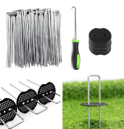6 Inch 50 PCS Galvanized Landscape Staples with 50 PCS Gasket,Landscape Fabric Pins Stakes Lawn Ground Cover Graden Staples Spikes Weed Barrier Stakes - size: 6" 50 Pack