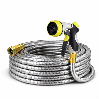 Metal Garden Hose 25 ft – 304 Stainless Steel Water Hose with Nozzle Sprayer, Garden Hoses Flexible, Lightweight, No Kink, Heavy Duty for Outdoor (25 ft) - size: 25 feet