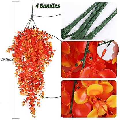 RECUTMS 4Pcs Fall Artificial Flowers Hanging Eucalyptus Leaf Plants 29.9 in - color: Gold