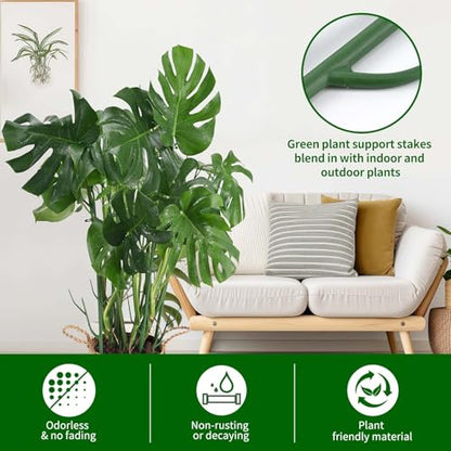 Yhtpouqe 9 Pack Green Plant Support Stakes Plant Stakes for Indoor and Outdoor Plants. 39.37inch Plant Sticks with Extension Poles, Plant Clips,Plant Ties for Potted Monstera Plants, Climbing Plants - size: 39.37"- 9 Pack