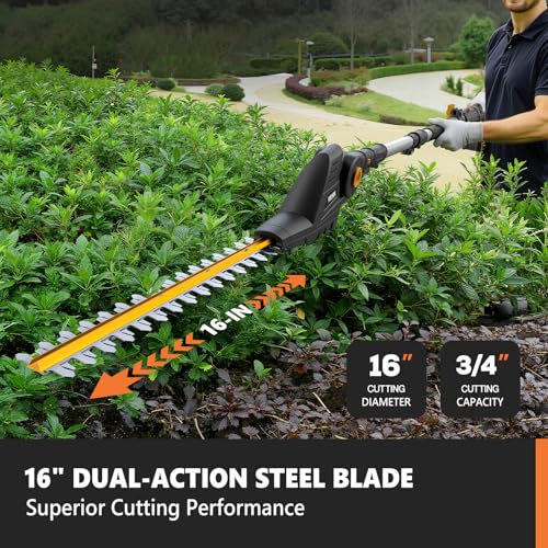 Alloyman 2-in-1 Telescopic Cordless Pole Hedge Trimmer 16'' &Pole Saw 8.6''