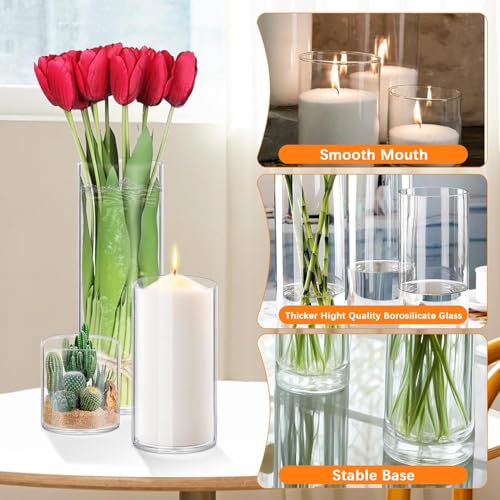 48 Pack Thick Glass Cylinder Vases 4,6,9,12 Inch Tall Clear Flower Vase Hurricane Floating Candle Holder for Table Centerpiece Wedding Home Decor - size: 48 Pack(4,6,9,12 Inch)