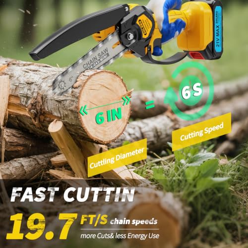 Mini Chainsaw - 6 Inch Battery Chainsaw with Power Display, 2 Batteries Included, Garden Tool for Tree Branch Trimming & Wood Cutting, Ideal Holiday Gifts for Men, Fathers & Gardening Enthusiasts - color: Yellow03
