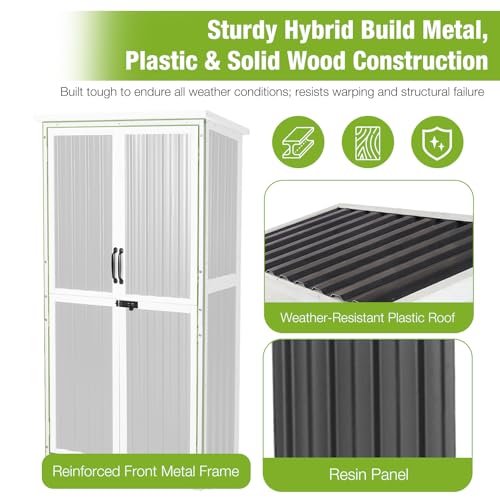 GUTINNEEN Outdoor Tool Cabinet, Heavy Duty Wood & Metal Frame Garden Storage Shed, Rustproof & Anti-Breakage for Tools & Equipment (Dark Black) - color: Dark black