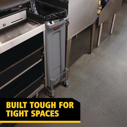 Rubbermaid Commercial Products Slim Jim Plastic Rectangular Trash/Garbage Can with Venting Channels, 23 Gallon, Gray - color: Gray, size: 23 Gal