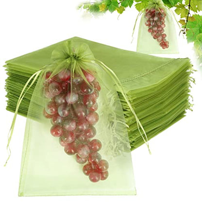 HRX Package 100pcs Mesh Fruit Protection Bags 8x12 in for Gardeners (Green) - size: 8x12 inches