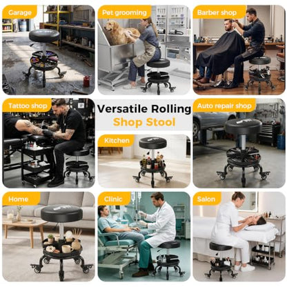 Rolling Shop Stool with Wheels,Mechanics Garage Work Stool,Dark - color: Dark