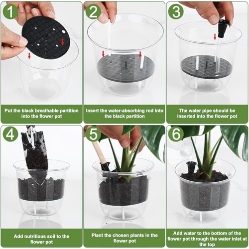 Plant Pots 6 inch Set of 3, Self Watering Pots for Indoor Outdoor Plants - color: 3pcs Large