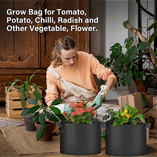 HealSmart Plant Grow Bags 10 Gallon, Tomoato Planter Pots 5-Pack with Handles, Aeration Nonwoven Fabric, Heavy Duty Gardening Planter for Vegetable, Herbs and Flowers, Black - color: Black, 5 Pack, size: 10 Gallon