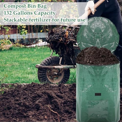 Berlune 4 Pack 132 Gallon Reusable Yard Waste Bag Garden Lawn Leaf Bag Heavy Duty Large Compost Bin with Lid and Handles for Outdoor Debris Trash Leaves Grass Clippings - size: 132 Gallons