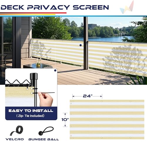 Windscreen4less 3'x13' Deck Balcony Privacy Screen Fence Apartment Balcony Mesh Screen with Zip Ties Chain Link Fence Cover UV Protection for Outdoor Patio Backyard Pool Porch Railing, Beige & White