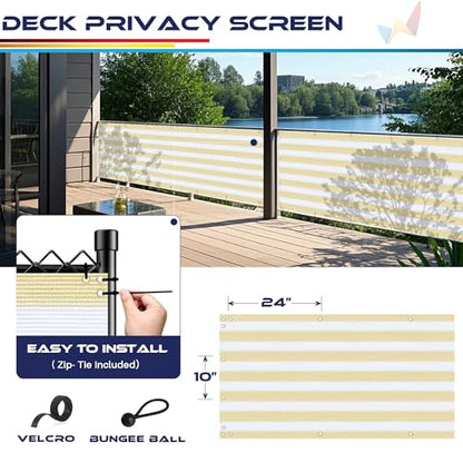 Windscreen4less 3'x13' Deck Balcony Privacy Screen Fence Apartment Balcony Mesh Screen with Zip Ties Chain Link Fence Cover UV Protection for Outdoor Patio Backyard Pool Porch Railing, Beige & White