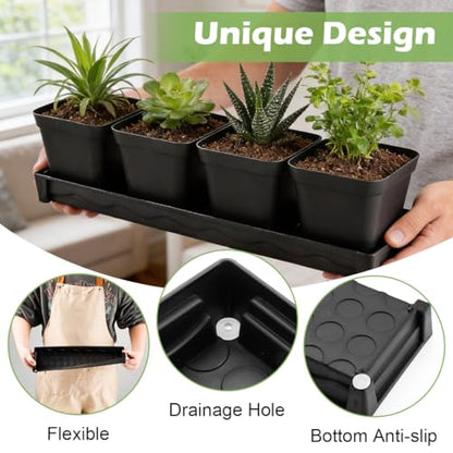 5 Pack Plastic Window Sill Saucer (16"x5.5"x1.5"), Rectangular Windowsill Plant Pot Trays with Removable Drainage Hole, Thick Plant Saucer Tray for 4 inch (10CM) Flower Seedling Pots (Black) - size: Trays (16"x5.5"x1.5") for 4 Inch Pots-5 Pack