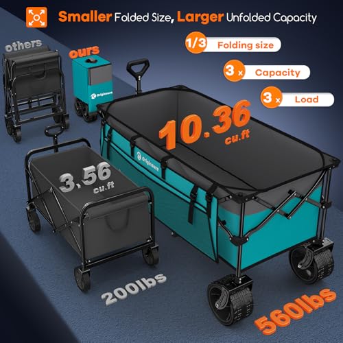 Originsure 300L Foldable Beach Wagon Cart with Big Wheels,560lbs,Turquoise - color: Grey&turquoise