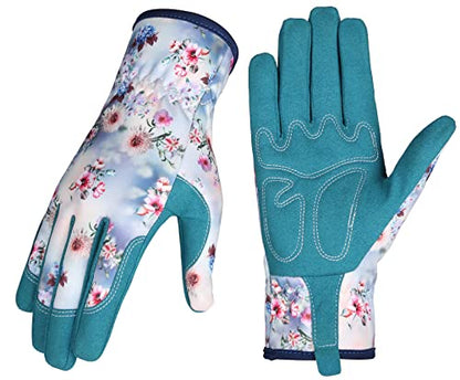 Bamllum Gardening Gloves for Women, Leather Garden Gloves - color: White+blue