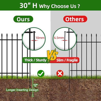 Decorative Metal Garden Fence 30" x 10', Outdoor Fence Border with Stakes - size: 30″H x 10ft（5 Panels）