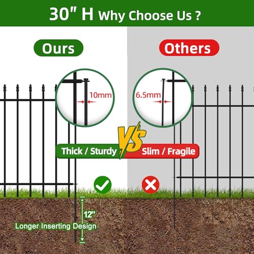 Decorative Metal Garden Fence 30" x 16', Outdoor Fence Border with Stakes - size: 30″H x 16ft（8 Panels）