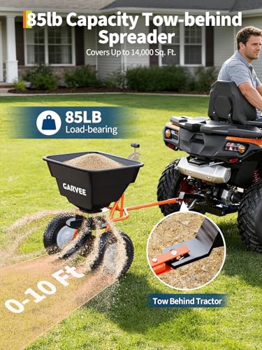 Garvee Tow-Behind Spreader, 85 Lbs Capacity Pull Salt Broadcast Spreader - color: Black Orange
