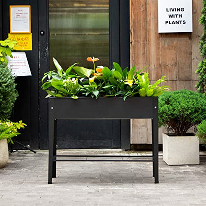 Piksedo Raised Garden Bed, Elevated Planter Metal Plant Box with Legs Standing Garden Stand Drainage Holes Frosted Black - size: 39.37" L x 10.63" W x 31.5" H