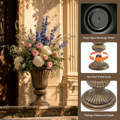 Athena Collection 20" Tall Urn Planters for Outdoor Plants, 2 Pack, Bronze - color: Bronze