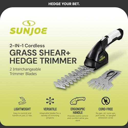 Sun Joe 2-in-1 Cordless 7.2V Handheld Grass Shear & Hedge Trimmer, HJ604C