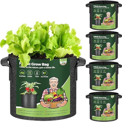 T4U Grow Bags 3 Gallon 5 Pack, Fabric Pots for Outdoor Garden Plants - size: 3 Gallon-5 Packs