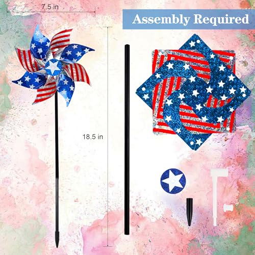 Hausse 10 Pack Reflective Pinwheels Patriotic Decorations (Assembly Required), American Flag Wind Spinner with Stake for Independence Day, Memorial Day July of 4th, Scare Birds Repellent Devices - color: Red, Blue, White