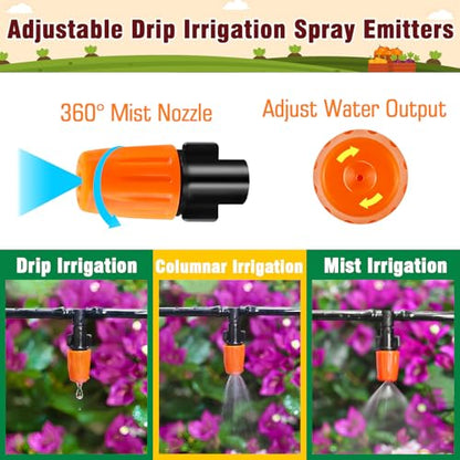 220-Piece Drip Irrigation Fittings Kit for 1/4" Tubing, Complete Set of Drip Barbed Connectors (Nozzle, Micro Dripper, Nozzle Tee, Single Barb, Coupling, Tee, Elbow, Valve, Plug, Cross, Stake) - size: 1/4" Fittings with Box-220P