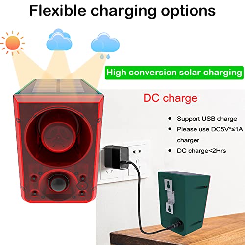 Solar Outdoor Motion Sensor Alarm - Dog Barking & Gunshot Sound 130db Motion Detector Alarm Light,with Remote Controller for Home, Villa,Yard,Chicken coop,Farm,Barn