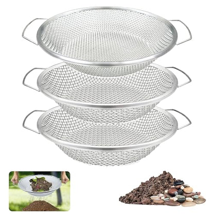 3PCS Soil Sifter for Gardening, Rock Sifter for 5gallon Bucket, Dirt Sifter Compost Sifter, Sifter for Gravel Sawdust Vermicompost, 3mm, 6mm,8mm, Soil Sifter with Handle - color: 3PCS(1/4in,1/8in,3/8in)