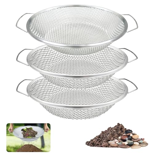 3PCS Soil Sifter for Gardening, Rock Sifter for 5gallon Bucket, Dirt Sifter Compost Sifter, Sifter for Gravel Sawdust Vermicompost, 3mm, 6mm,8mm, Soil Sifter with Handle - color: 3PCS(1/4in,1/8in,3/8in)