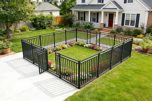 Decorative Garden Fence 54ft (L) × 40in (H), 21 Panels + 3 Gates, Metal Dog Fence Outdoor for Yard, Rust-Proof Animal Barrier Fencing for Patio & Flower Bed, Black-Silver - size: 40in(H)x54ft(L)