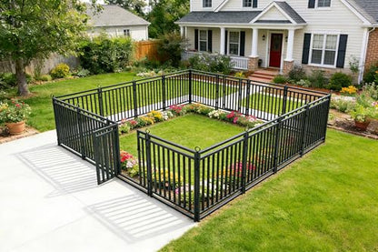 Decorative Garden Fence 54ft (L) × 40in (H), 21 Panels + 3 Gates, Metal Dog Fence Outdoor for Yard, Rust-Proof Animal Barrier Fencing for Patio & Flower Bed, Black-Silver - size: 40in(H)x54ft(L)