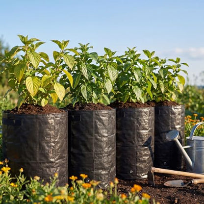 8 Pack 20 Gallon Extra Potato Grow Bags with Flap Window, PE Fabric Pots with Handles for Vegetables Garden Flowers Black Planter, 15.75 x 23.62 Inch - color: Black