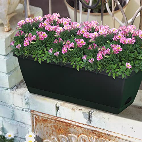 Window Box Planter,10Pack Plastic Vegetable Flower Planters Boxes - color: Black, size: 16.6 x 7 x 5.9 inches
