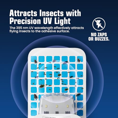 Glevro® 1 Fruit Fly Traps for Indoors & 5 Adhesive Cartridges - Plug in Fly Trap Indoors - Gnat Traps – Bug Light Trap Indoor – Flying Insect Traps Indoor - style: 1 Device & 5 Refill