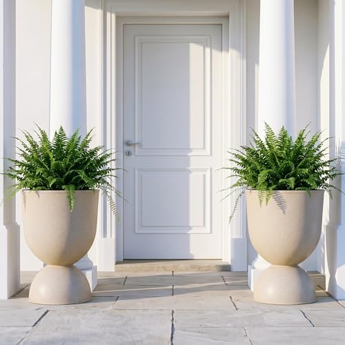 KOL 23 Inch Tall Planters, Beige Plastic Urn Planters, 1 Pack - color: Beige, size: Single: 23"