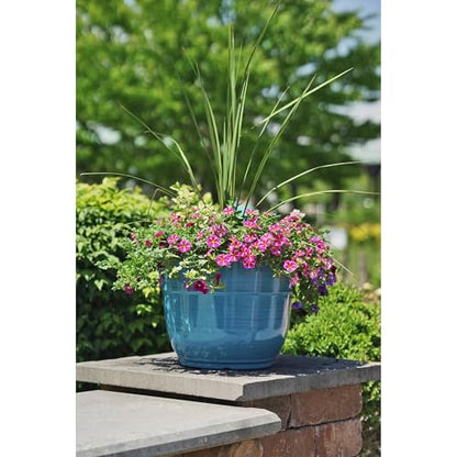 Garden Elements Indoor/Outdoor Glazed Brushed Happy Plastic Planter, Large, Dark Blue, 15" - color: Dark Blue