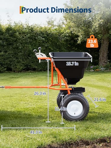Garvee Tow-Behind Spreader, 85 Lbs Capacity Pull Salt Broadcast Spreader - color: Black Orange