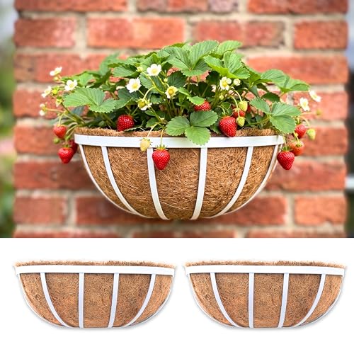LaLaGreen Window Planter Box (16 Inch, 2 Pack) White Metal Deck Railing Flower Boxes with Coco Liners, Rectangular Wall Planters for Outdoor Plants Horse Troughs Fence Balcony Garden Herb Patio Porch - size: 16 Inch (2 Pack)