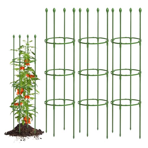 3 Pack Tomato Cage, Up to 59 Inch Adjustable Metal Tomato Cages for Garden - size: 3 Pack-59in