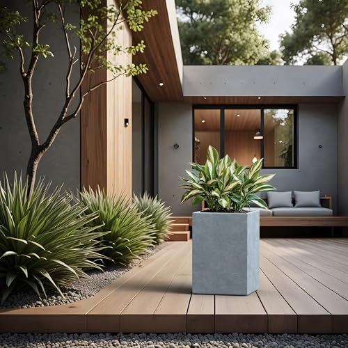 Kante Blue Gray Concrete Planter 19" Tall All-Weather Square Large Pot - color: Slate Gray, size: 18.5" Tall