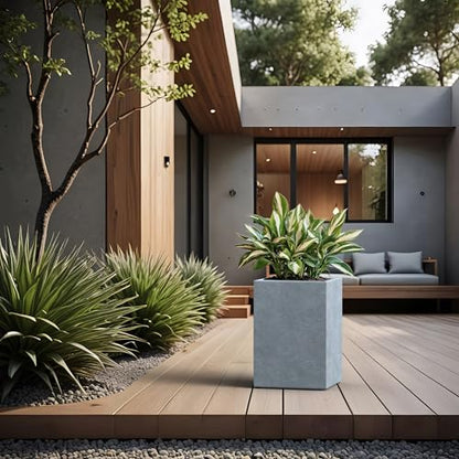 Kante Blue Gray Concrete Planter 19" Tall All-Weather Square Large Pot - color: Slate Gray, size: 18.5" Tall
