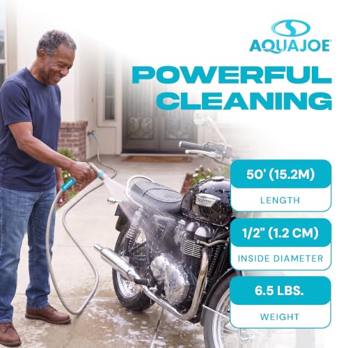 Aqua Joe 50-Foot Heavy Duty Garden Hose, Spiral 304 Stainless Steel Metal Hose, Puncture Proof, 1/2 Inch Diameter with Aluminum Fittings, AJSGH50