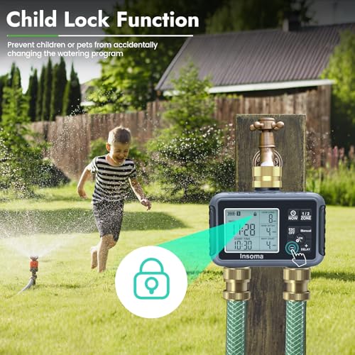 Insoma Water Timer with Brass Inlet & Outlet, 2 Independent Zones Outdoor Hose Timer for Garden Faucet with Auto/Manual/Rain Delay Mode, Sprinkler Irrigation Timers for Yard Lawn - size: 2-Zones-TT